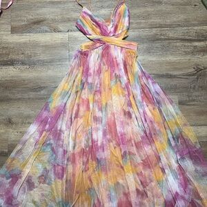 Pastel Watercolor Maxi Dress with Wrap Bodice